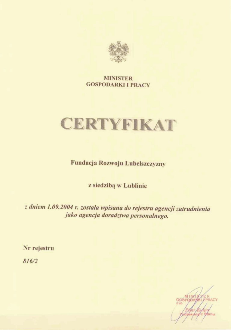 2004_09_01_Certyfikat_wpisu_do_rejestru_jako_agencja_doradztwa_personalnego